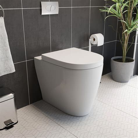 BTW Back To Wall Toilet Pan Curved WC Modern Top Mounted Soft Close ...