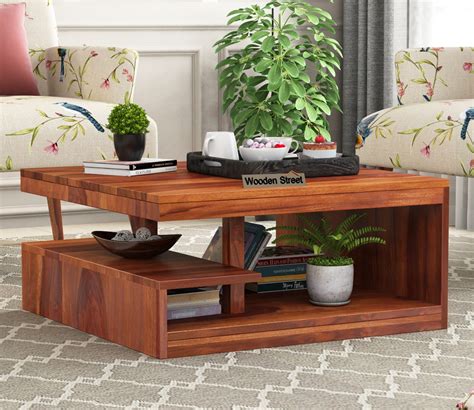 Buy Liddle Sheesham Wood Tea Table with Storage (Honey Finish) Online in India at Best Price ...