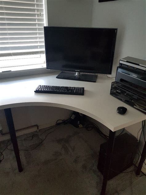 Ikea Linnmon Corner Desk (White Metal Black Adjustable Height Computer ...