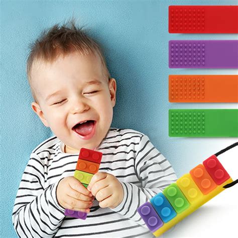 Teething Toys Sensory Chew Necklaces Chewing Necklace Teething Brick ...