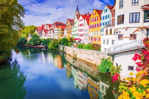 Tubingen, Germany. Colorful German Small Town, Autumn Landscape River ...