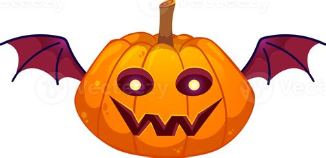Halloween pumpkin with creepy smiling face and with bat wings. Cartoon ...