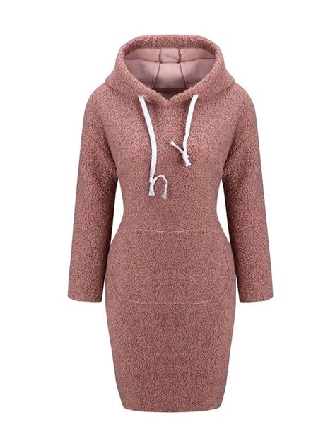 Casual Hooded Drawstring Kangaroo Pocket Plain Bodycon Dress | Clothes ...