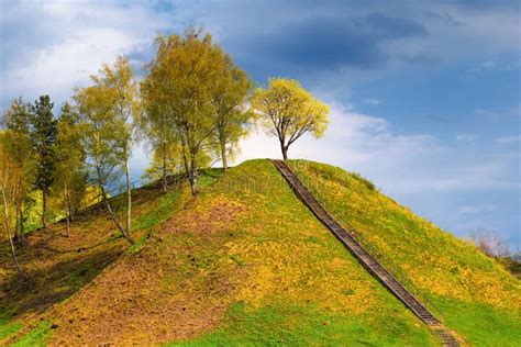 Autumn Nature Landscape in Countryside, Mound in Lithuania Stock Image ...