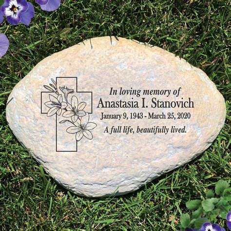 Engraved Floral Cross Memorial Garden Stone | GiftsForYouNow