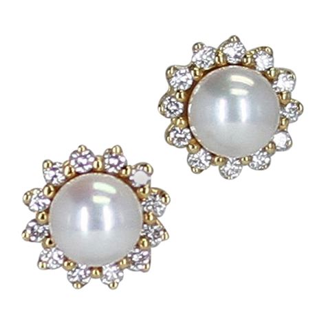 Tiffany and Co. Pearl and Diamond Earrings For Sale at 1stDibs