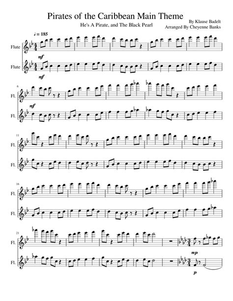 Pirates of the Caribbean's Main Theme Sheet music for Flute (Woodwind Duet) | Musescore.com