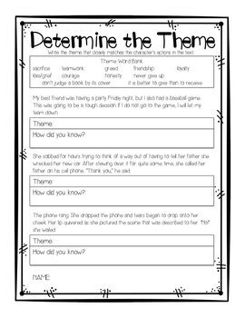 Determining Theme | Teaching themes, Word study worksheets, Reading themes