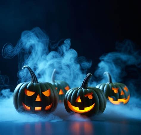 Premium AI Image | Neon small Halloween pumpkins on the background ...