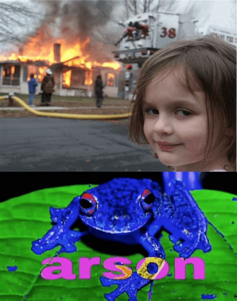 Arson frog meets disaster girl. : r/meme