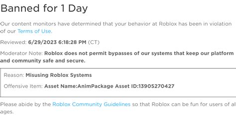 Banned for package - Platform Usage Support - Developer Forum | Roblox