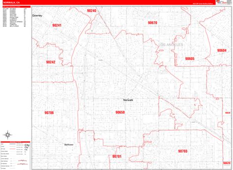 Norwalk California Zip Code Wall Map (Red Line Style) by MarketMAPS ...