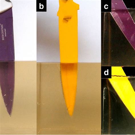 The stab wounds in ballistic gel. Stabbing with original blade (a, c),... | Download Scientific ...