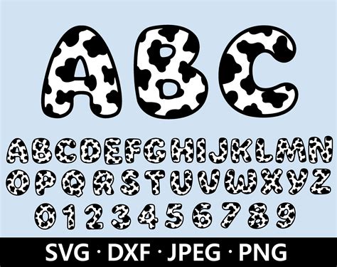 Cow Font SVG Cow Print Alphabet SVG Numbers Svg Cow Letters - Etsy