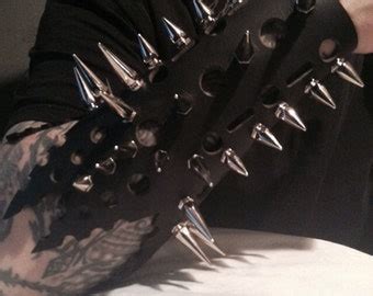 Items similar to Pair 2pcs Spiked Black Leather Gauntlets - Sporadic ...