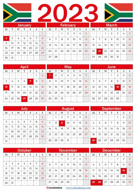 2023 calendar south africa with public holidays red | Calendar uk, Holiday printables, Calendar ...