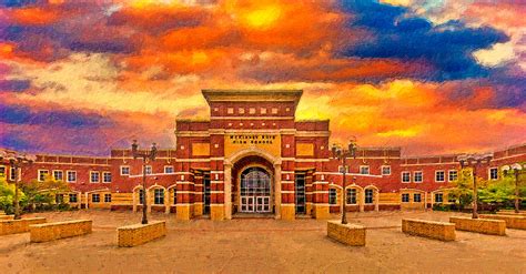 McKinney Boyd High School at sunset - digital painting Digital Art by Nicko Prints - Fine Art ...