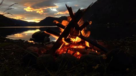 Lakeside campfire with night sounds