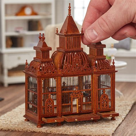 Dollhouse Miniature Victorian Birdcage In Walnut Finish - Miniature ...