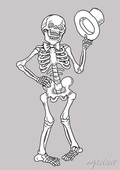 Funny human skeleton. halloween drawing. coloring template. posters for the wall • posters ...