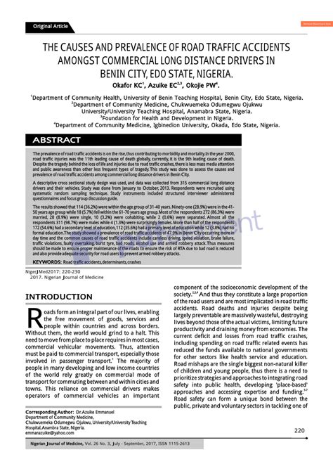 (PDF) THE CAUSES AND PREVALENCE OF ROAD TRAFFIC ACCIDENT