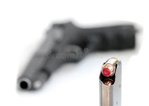 Bullets and Gun for Military or Self Defense Red Tipped Tip Stock Image - Image of caliber ...