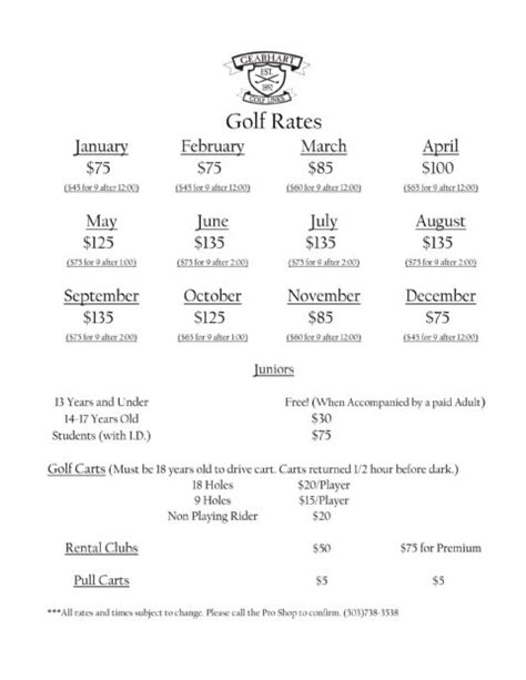 Rates | Gearhart Golf Links