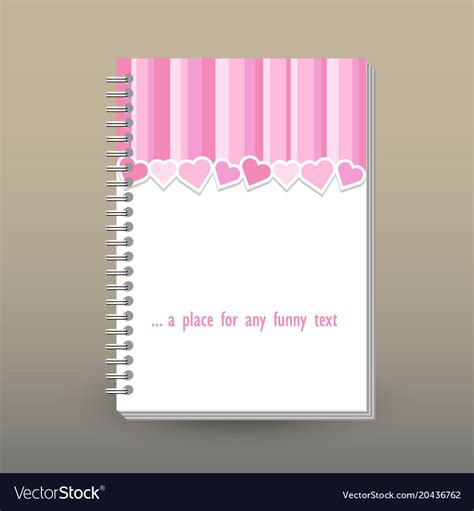 Cover of diary pink striped with cute hearts Vector Image