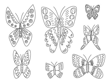 Different kinds butterflies vector hand drawn set. Black and white ...