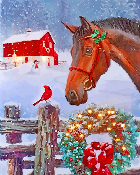 Christmas Horse Scene Paint By Numbers - Numeral Paint Kit