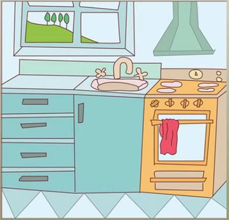 How to Draw a Cartoon Kitchen in 6 Steps : Learn To Draw