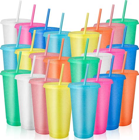 Amazon.com | Plastic Tumblers with Lids and Straws, 24 Pcs Reusable ...