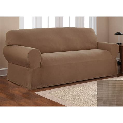 Fancy Linen Sure Fit Stretch Fabric Sofa Slipcover 1 Pc Solid Light Brown New - Walmart.com ...