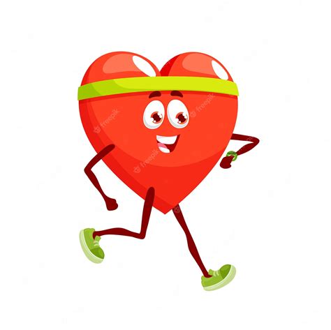 Premium Vector | Cartoon running heart character with sport tracker