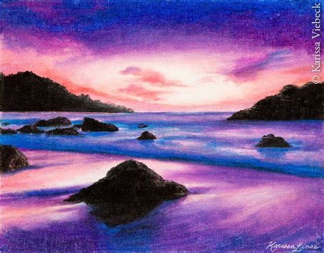 Purple ocean seascape oil pastel print | Oil pastel landscape, Oil pastel paintings, Oil pastel
