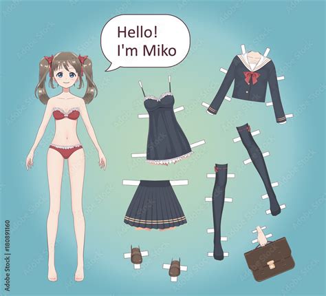 Anime manga girl. A paper doll for playing girls. In lace underwear ...