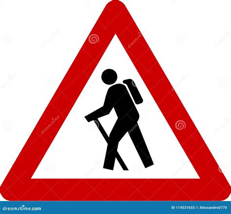 Warning sign with hiker stock illustration. Illustration of hike ...