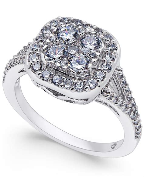 Macy's Diamond Cluster Engagement Ring (1 Ct. T.w.) In 14k White Gold in Metallic - Lyst