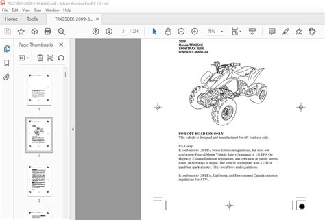 2009 Honda TRX250X SPORTRAX 250X OWNER’S MANUAL - pdf download ...