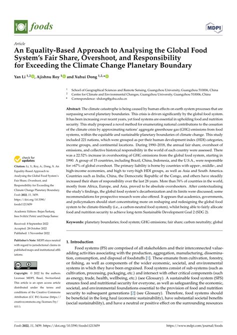 (PDF) An Equality-Based Approach to Analysing the Global Food System’s Fair Share, Overshoot ...