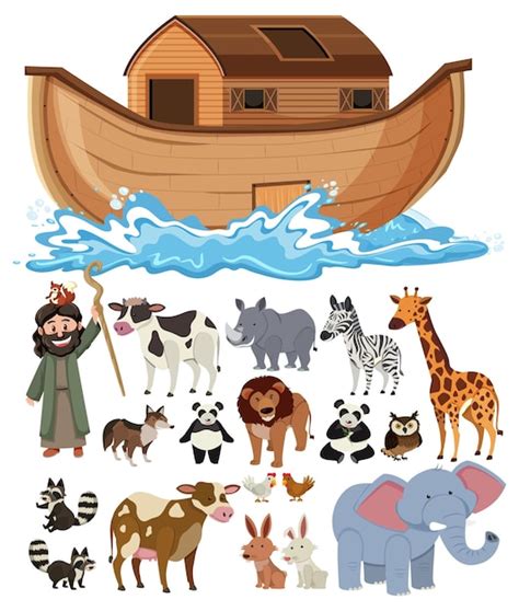 Premium Vector | Set of noah ark animals and objects