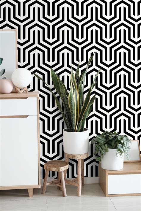 Art Deco Wallpaper Black White Geometric Peel and stick | Etsy