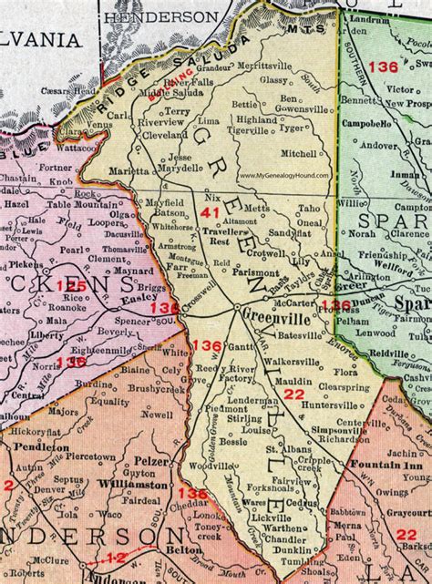 Greenville County, South Carolina, 1911, Map, Rand McNally, Greenville ...