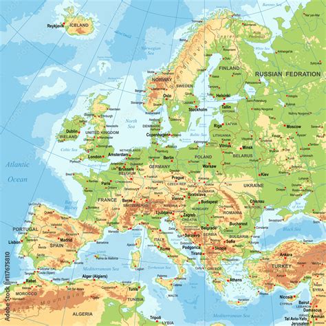 Europe - Physical Map Stock Vector | Adobe Stock