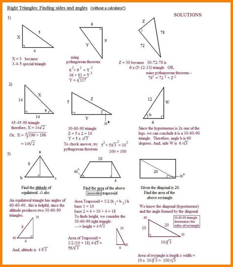 Special Right Triangle 30 60 90 Worksheet