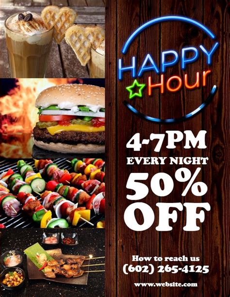 Happy hour pub flyer poster social media design template. | Happy hour, Restaurant flyer, Food menu