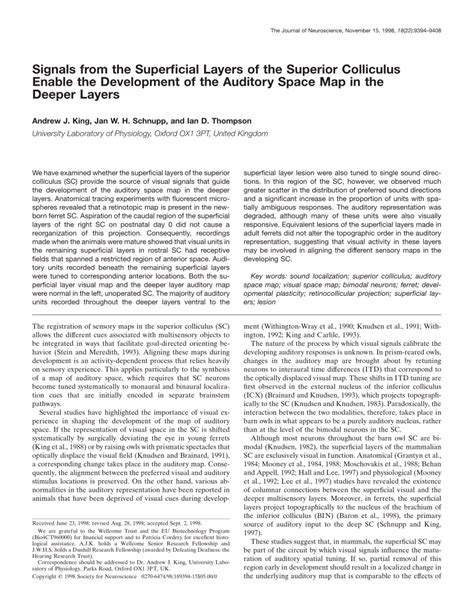 (PDF) Signals from the Superficial Layers of the Superior Colliculus ...