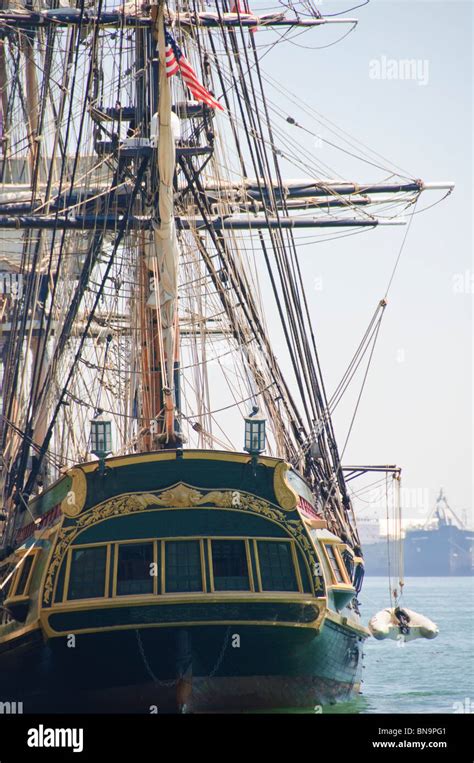 close up rear view of old pirate ship in port Stock Photo - Alamy