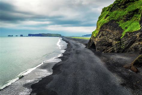 Aerial view of the Reynisfjara black sand beach in south Iceland Photograph by Miroslav Liska ...