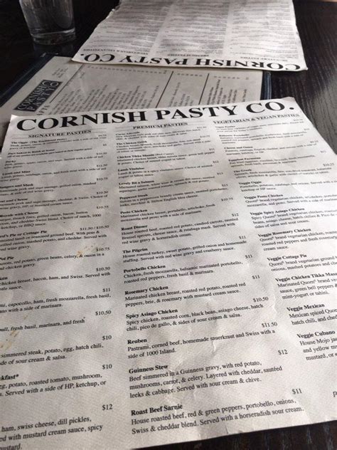 Menu at Cornish Pasty Co pub & bar, Phoenix, 7 W Monroe St